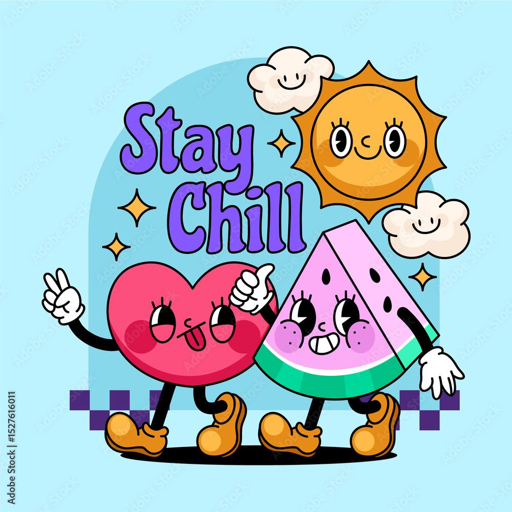 Naklejka premium Retro Cartoon Groovy Fun Stay Chill Composition