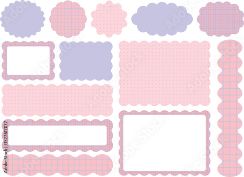 うねうね装飾フレーム素材セット（ピンク×紫／チェック＆ドット）