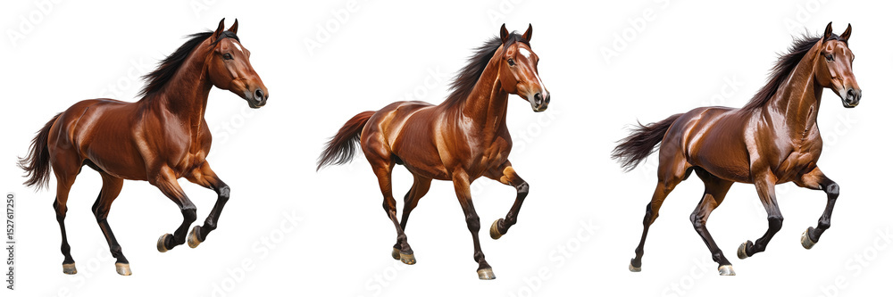 Obraz premium Set of beautiful running horses isolated on transparent background PNG