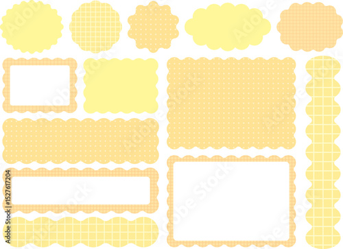 うねうね装飾フレーム素材セット（黄色／チェック＆ドット）