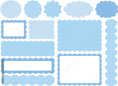 うねうね装飾フレーム素材セット（ブルー／チェック＆ドット）