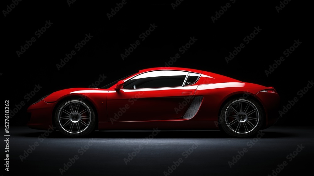 Obraz premium Red sports car exuding power and elegance on a sleek dark backdrop