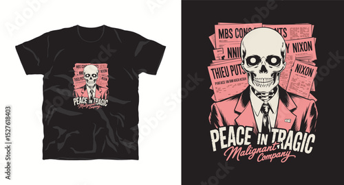 Graphic t-shirt design with skull and slogan. Vintage typography. Skull with hat. Ready to print on t-shirts, posters, apparel, shirts and fashion. Vector illustration