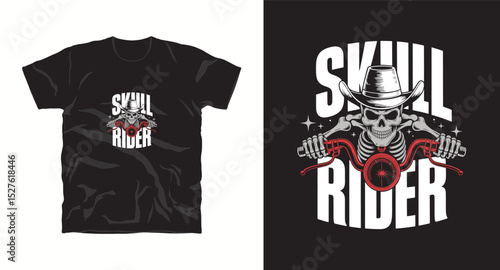 Graphic t-shirt design with skull and slogan. Vintage typography. Skull with hat. Ready to print on t-shirts, posters, apparel, shirts and fashion. Vector illustration