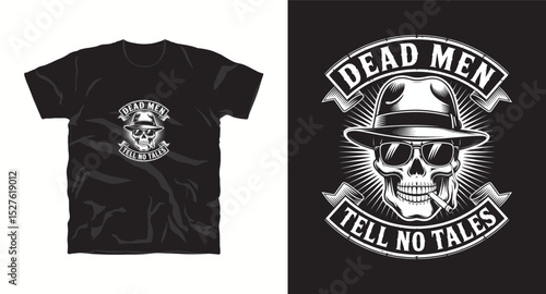 Graphic t-shirt design with skull and slogan. Vintage typography. Skull with hat. Ready to print on t-shirts, posters, apparel, shirts and fashion. Vector illustration