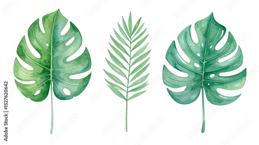 Fototapeta premium Green leaves with abstract natural foliage design for eco friendly tree and plant decoration on white background.