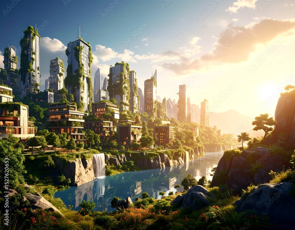 Obraz premium Sunset skyline in a big city