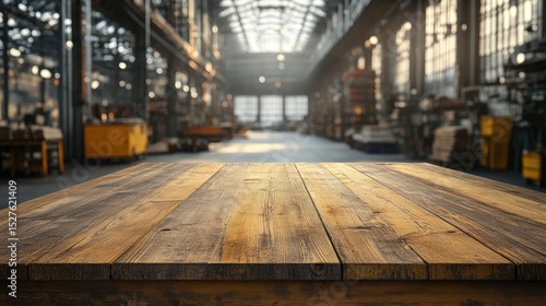 Wallpaper Mural Wooden table in a large industrial factory Torontodigital.ca