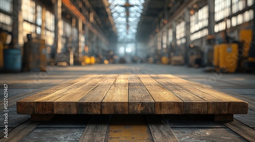 Wallpaper Mural Empty wooden platform in a large industrial hall Torontodigital.ca