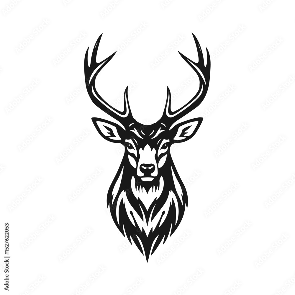 Deer head silhouette, deer face vector illustration, wild animal design, deer logo Deer head silhouette, deer face vector illustration, wild animal design, deer logo