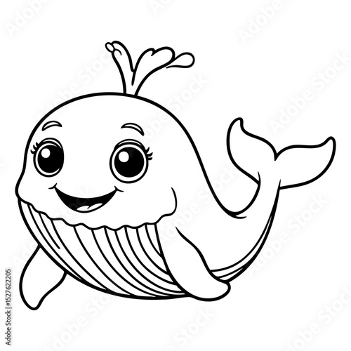 Smiling Whale Spouting Water, Floating Cheerfully