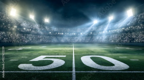 American Football Stadium at Night with Full Bleachers