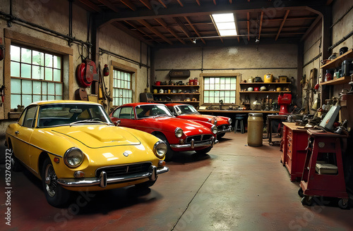 Auto repair shop with retro cars