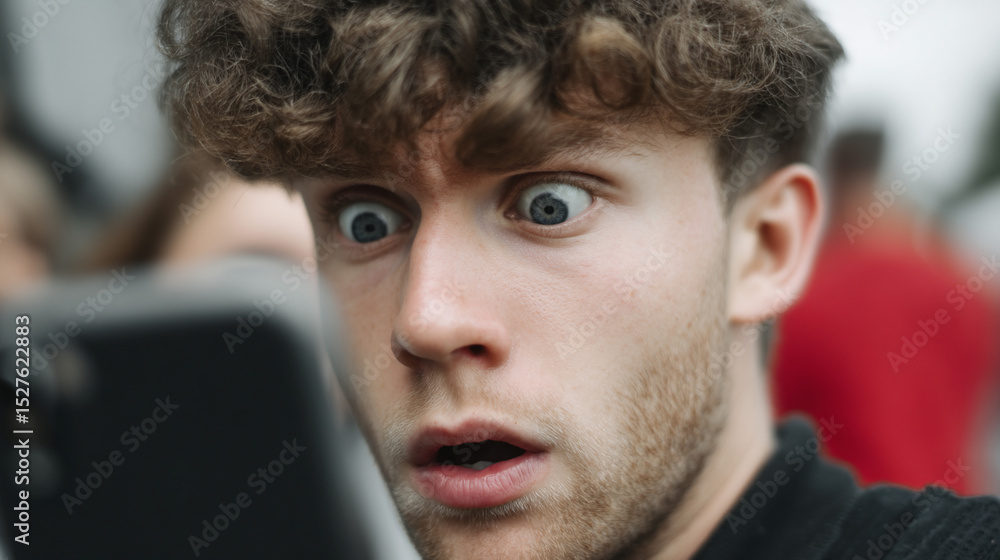 Obraz premium Surprised young man with phone.