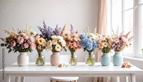 白いテーブルの上の花