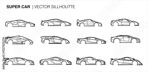 set of Vector line art Silhouette Super Car perfect for Laser Cutting or metal art