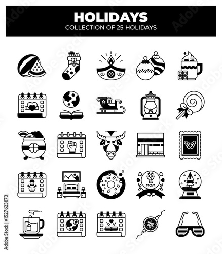 Holidays. Collection of 25 Festive Icons and Symbols