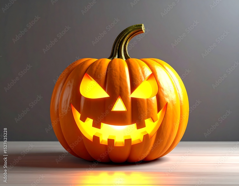 Glowing Carved Pumpkin Halloween Decoration on Wooden Surface Glowing Carved Pumpkin Halloween Decoration on Wooden Surface