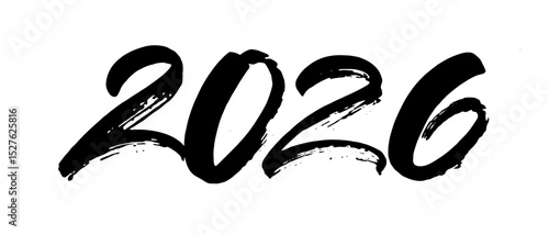 2026 New Year lettering design. Hand drawn numbers. Black brush strokes. Grunge numbers for card, calendar. 