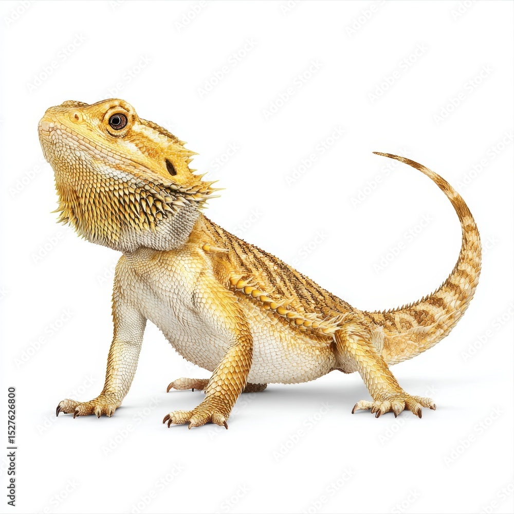 Naklejka premium A bearded dragon lizard stands proudly against a clean white background.