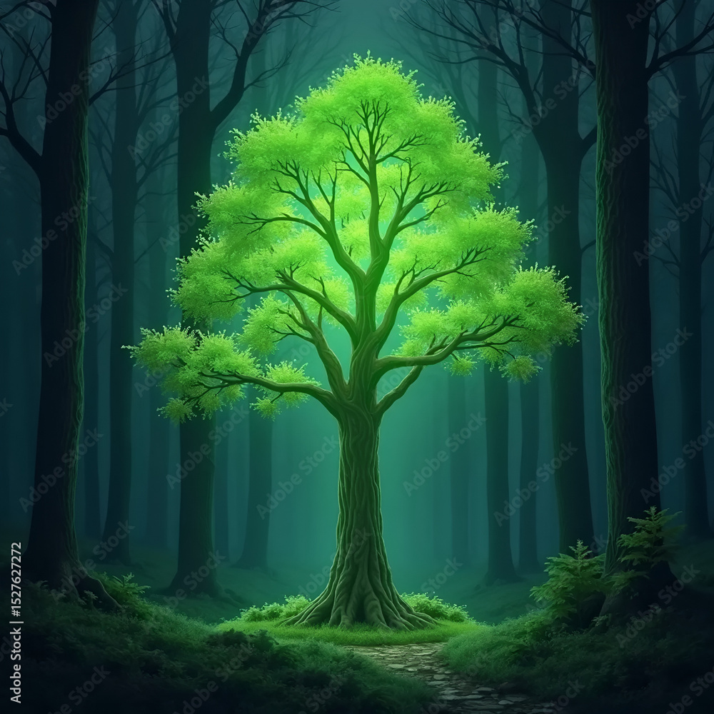 Obraz premium Beautiful Trees Illustration in Nature-Inspired Art Style