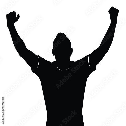 Silhouette of a Person Celebrating Success, Arms Raised in Victory, Isolated on White