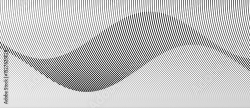 Abstract art geometric background with curved lines. Optical illusion with waves and transition.
