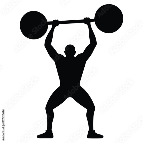 Silhouette of Muscular Athlete Lifting Barbell Over Head in Weightlifting Competition