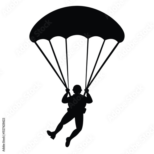 Silhouette of Skydiver with Parachute Harness Extreme Sport, Adrenaline Rush, Design