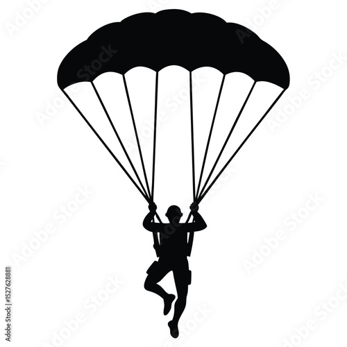 Skydiver Silhouette with Parachute Canopy, Controlled Descent from the Skies Illustration