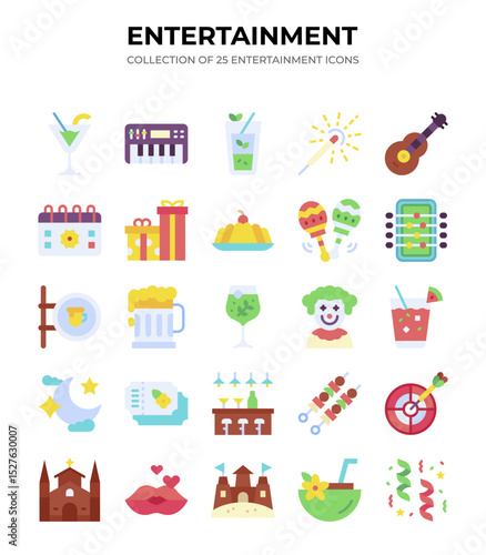 Vibrant Entertainment Icons. A Collection of 25 Fun and Festive Designs