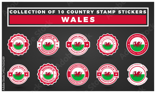 Collection of 10 Welsh Country Stamp Stickers