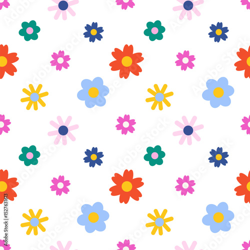 Cute seamless pattern with small colorful flowers. Seamless pattern for textile, fashion fabric print for girl baby and woman dress, home decor, floral design art
