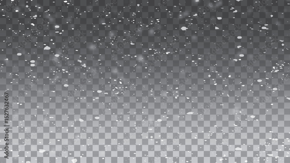 Glittering snowflakes in mid air on transparent background. Snow overlay effects creating a peaceful winter ambiance. White snow layers and frosty particles in vector format. Glittering snowflakes in mid air on transparent background. Snow overlay effects creating a peaceful winter ambiance. White snow layers and frosty particles in vector format.