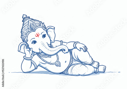Sketch Illustration of Relaxing Ganesha