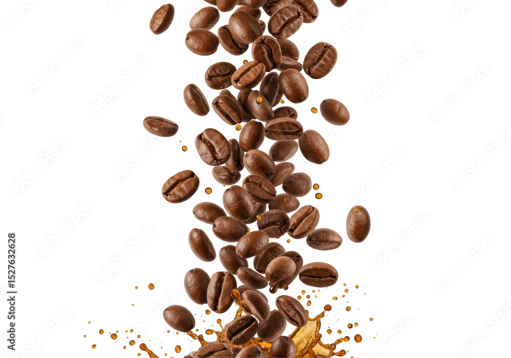 Obraz premium Isolated Falling Roasted Coffee Beans with Splash