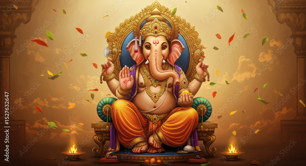 Fototapeta premium Lord Ganesha Sitting on Golden Throne