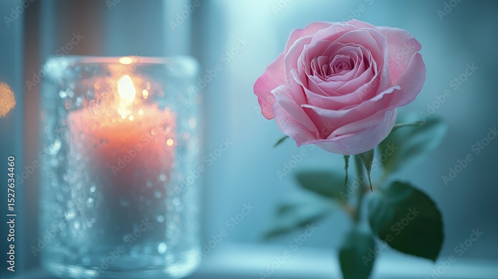 Fototapeta premium Soft pink rose by a candle