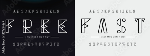 Creative Outline Double line monogram alphabet and tech fonts. Lines font regular uppercase and lowercase. Vector illustration.