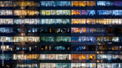 Nighttime Time-Lapse of a Bustling Office Building: A Glimpse into Modern Work Life
