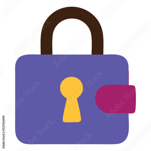 Secure storage concept illustrated with a whimsical purple padlock and yellow keyhole. Ideal for securityrelated designs or data protection visuals.