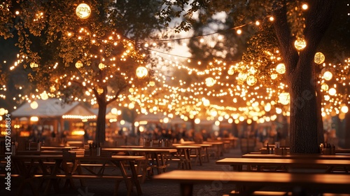 Enchanting Outdoor Beer Garden Festooned with Warm Glowing String Lights