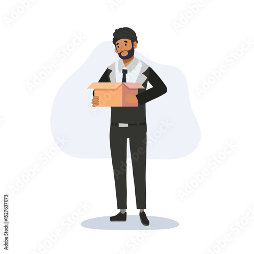 office layoff concept with indian corporate man carrying box.