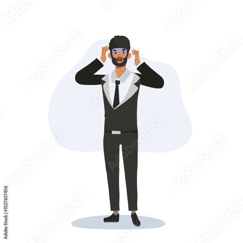 indian businessman in formal suit with anxious face illustration of stressed professional .