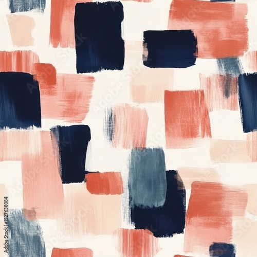 Abstract Brushstrokes Pattern in Navy and Coral Color Palette.