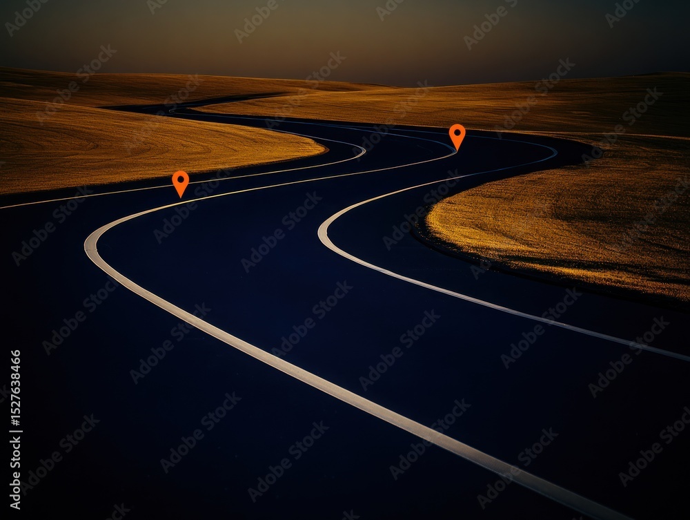 Naklejka premium Winding road at sunset (2)