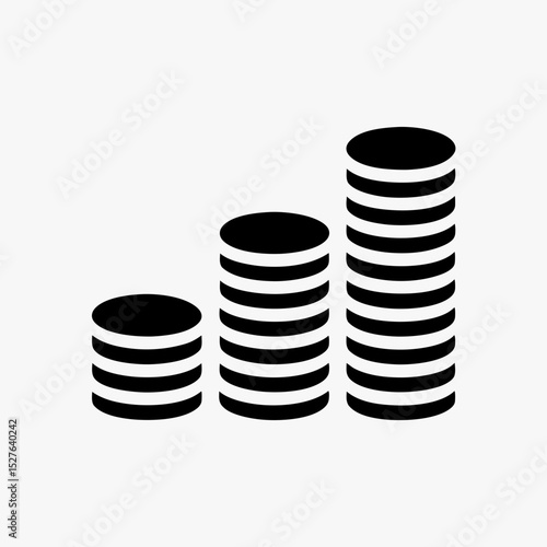 Black Coin Stack Icon with Dollar Sign Representing Money and Financial Savings on White Background

