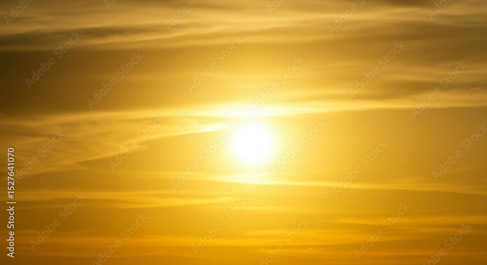 Fototapeta premium Golden hour sunset with soft, hazy clouds surrounding a bright sun