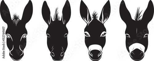 Donkey Heads Silhouette Vector Illustration Isolated on White Background