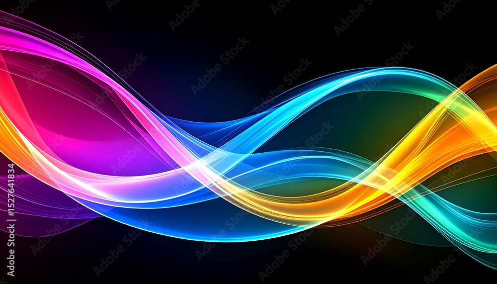 Naklejka premium Layered translucent films bent into soft curves, glowing in overlapping rainbow-hued tones against a clean modern background. 